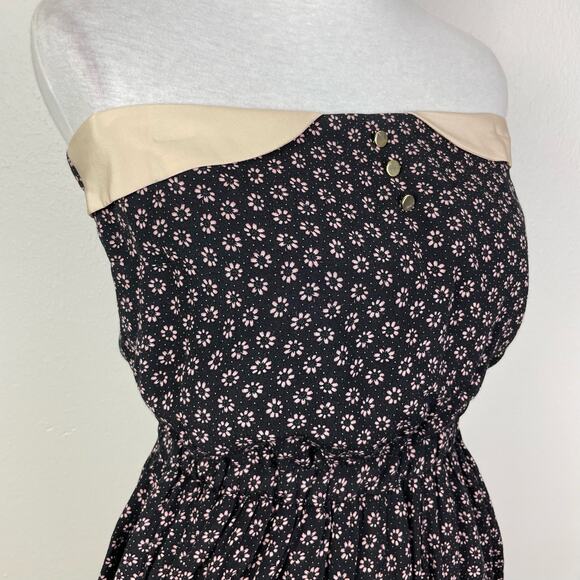 Sandro Sz 3 Black and Pink Floral Strapless High Waist Mini Dress w Pockets - Picture 4 of 13
